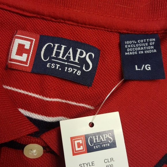 Chaps red men's striped polo, size L/G, NEW - Picture 8 of 8
